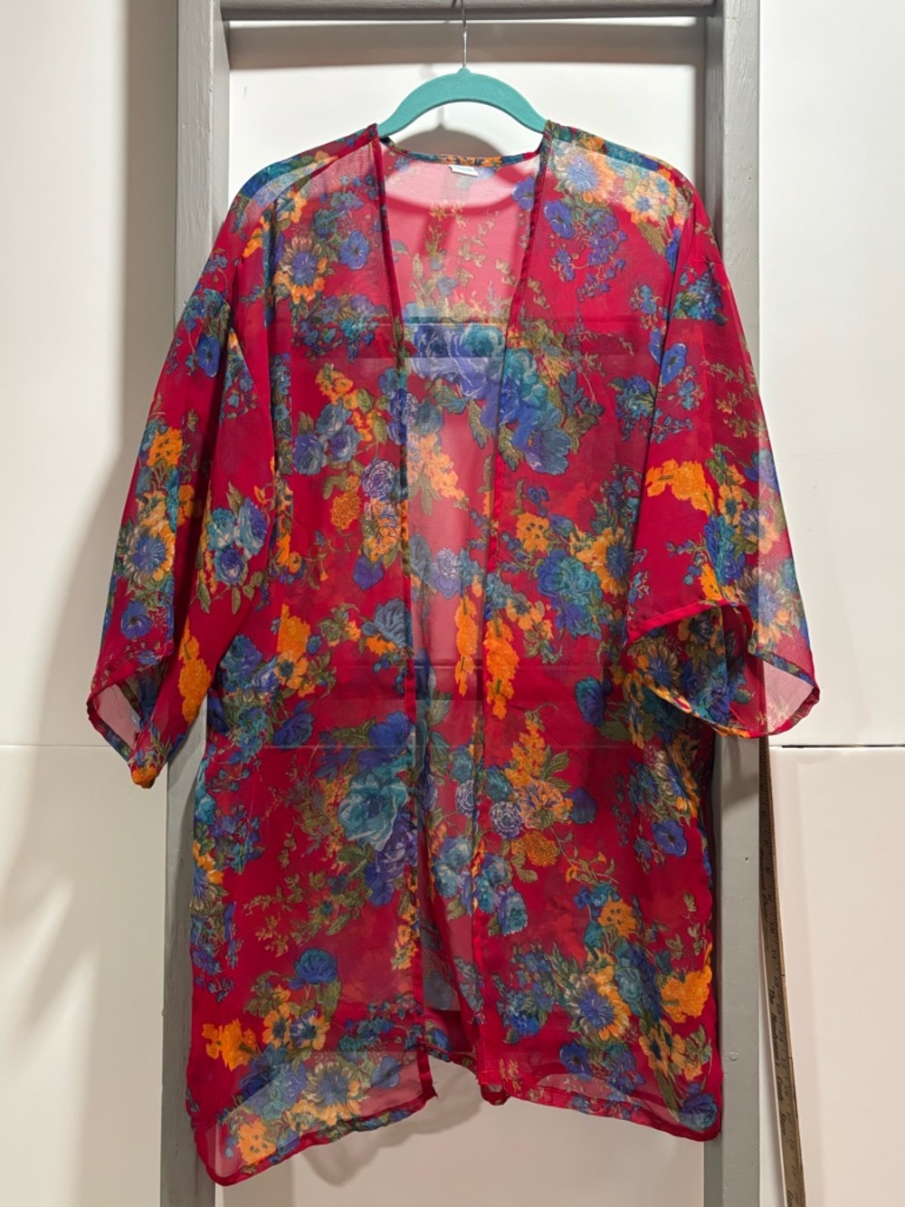 Womens Large / OS Pink Sheer Kimono, festival, costal cowgirl, western, bohemian